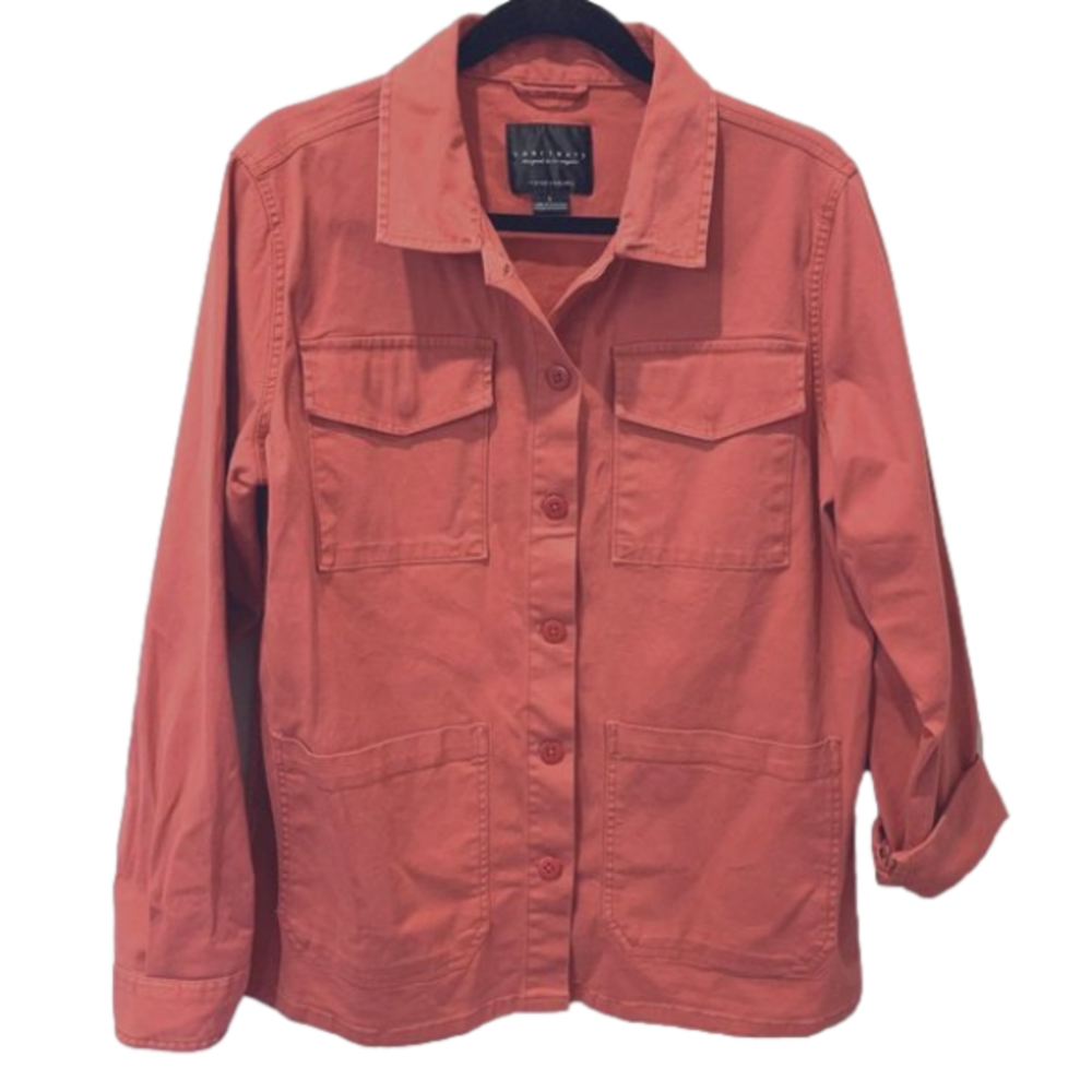 Sanctuary Shirt Jacket, Mulberry in Color, 4 front pockets w/covered buttons Lrg